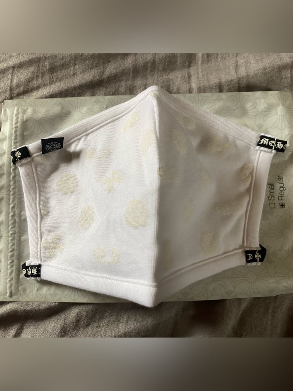 Chrome Hearts white and black logo face mask